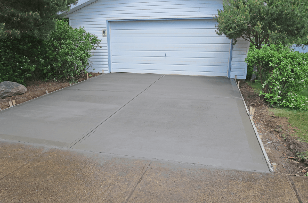 Freshly paved concrete driveway